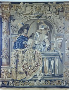 Arazzo con una dama e un cavaliere su un balcone da Flemish School